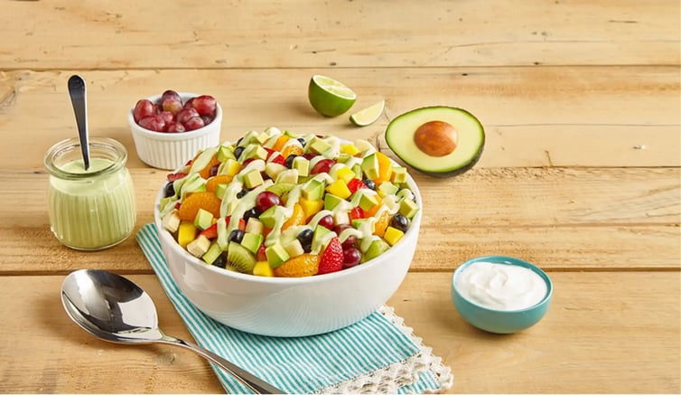 Fruit Salad with Avocado Coconut Lime Dressing